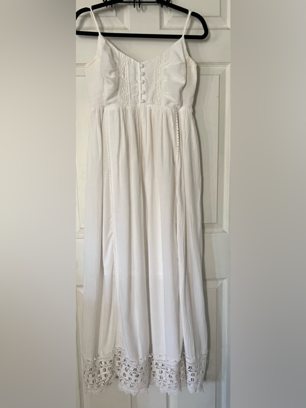 Motherhood Maternity White Spaghetti Strap Lace-Hem Maxi Dress, Size S, EUC